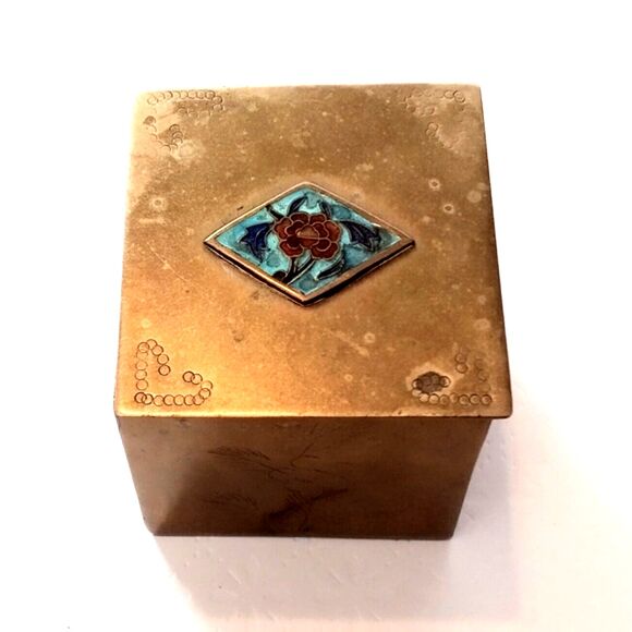 Vintage Chinese Brass and Cloisonne Miniature Ashtray or Box - Picture 1 of 6